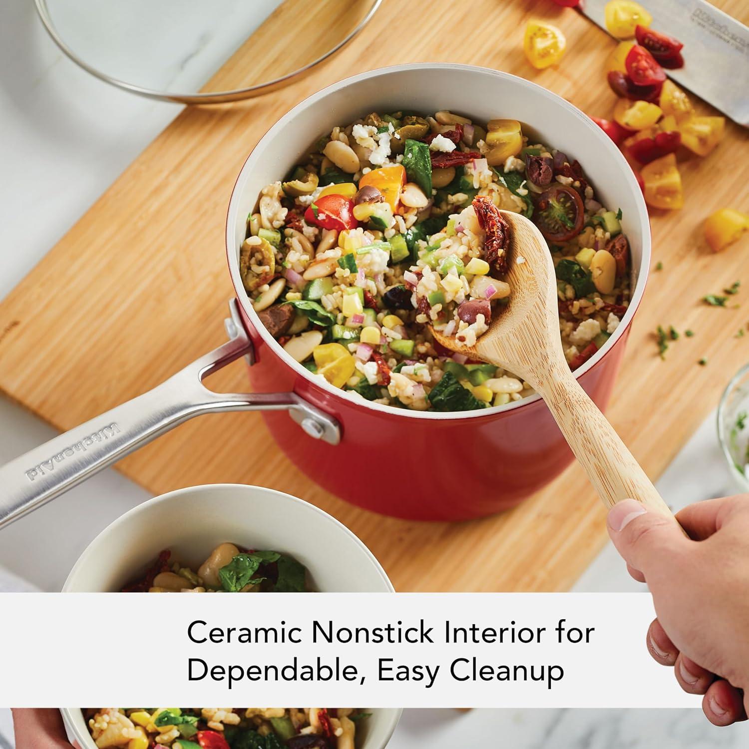 imageKitchenAid Hard Anodized Ceramic Nonstick Cookware Sauce Pan with Lid 3 Quart Empire Red