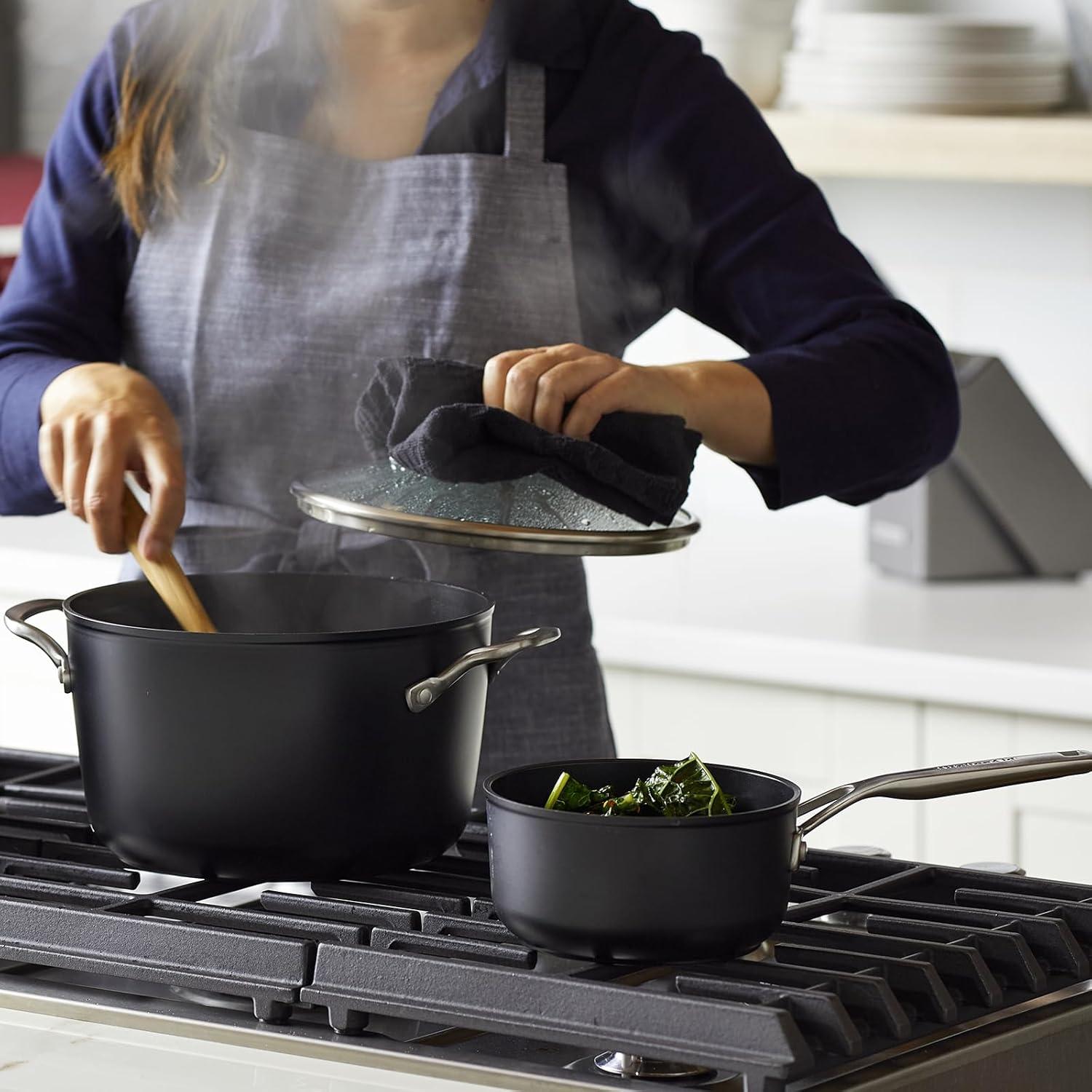 imageKitchenAid Hard Anodized Induction Nonstick Cookware Pots and Pans Set 10 Piece Matte BlackCookware Set 10 Piece