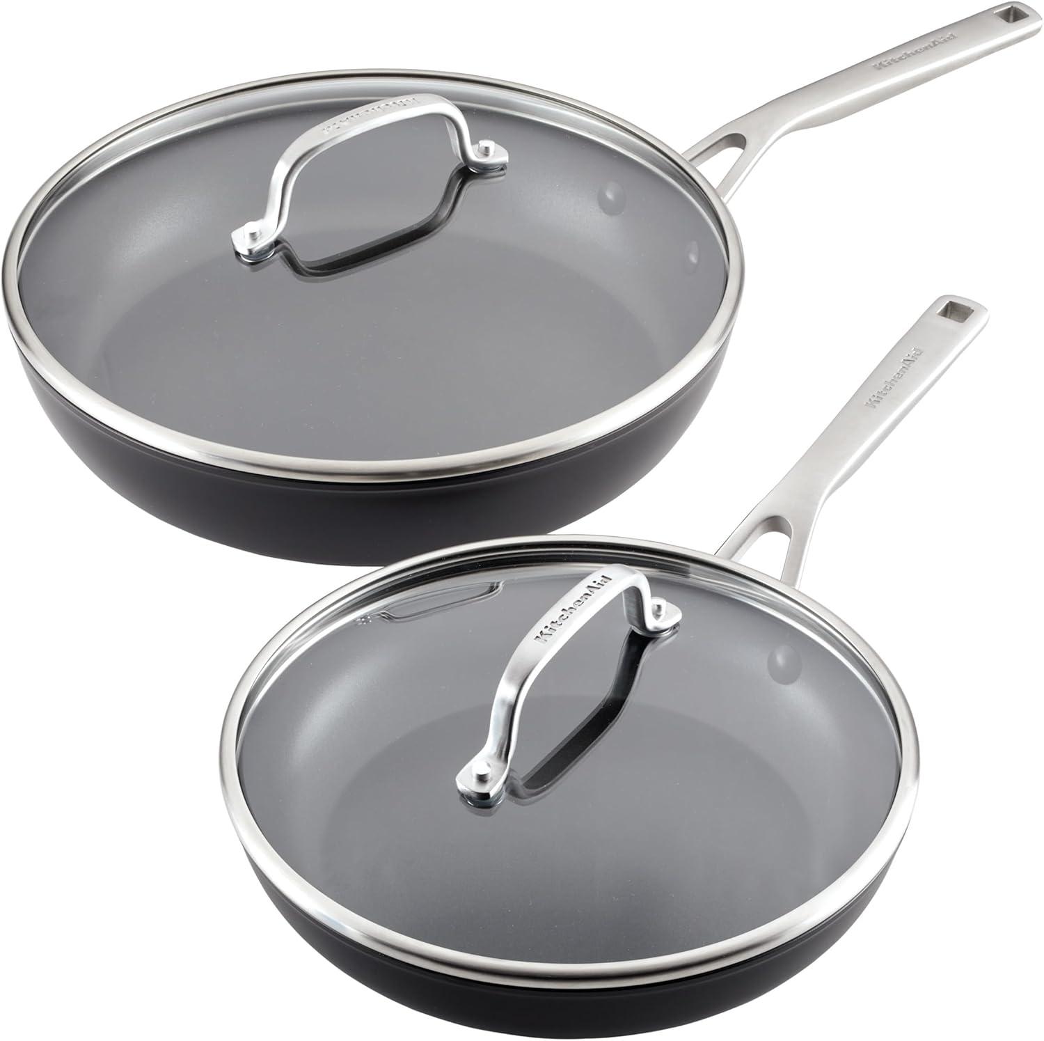 imageKitchenAid Hard Anodized Induction Nonstick Cookware Pots and Pans Set 10 Piece Matte BlackSkillet Set 4 Piece