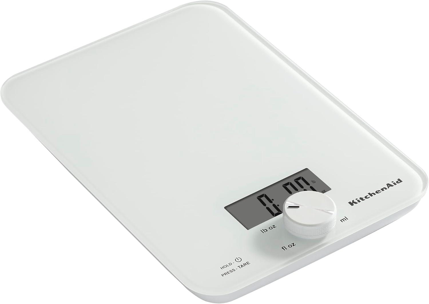 imageKitchenAid KQ914WH Glass Surface 11 Pound Capacity Digital Kitchen and Food Scale Scale for Food Ounces and Grams Dry and Liquid Ingredients WhiteWhite