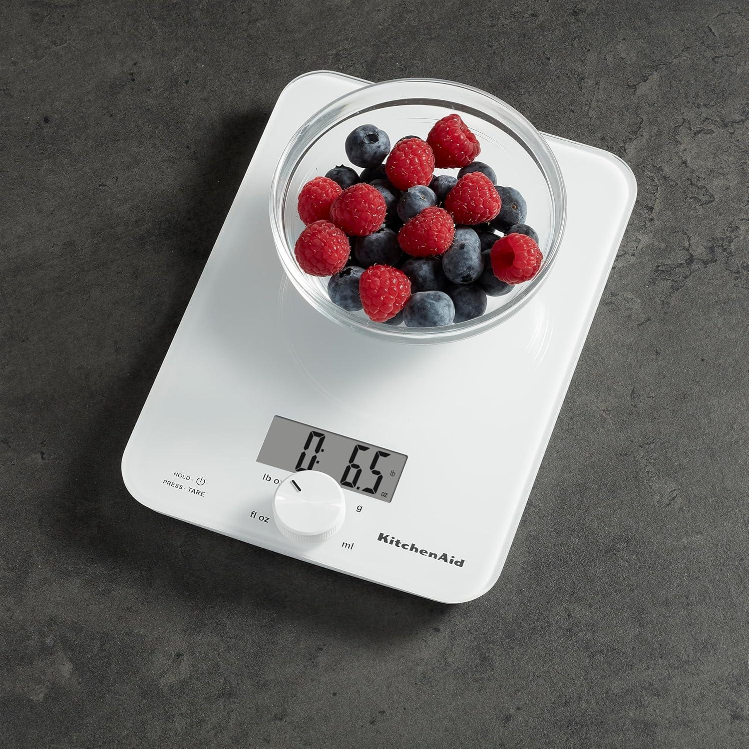 imageKitchenAid KQ914WH Glass Surface 11 Pound Capacity Digital Kitchen and Food Scale Scale for Food Ounces and Grams Dry and Liquid Ingredients WhiteWhite