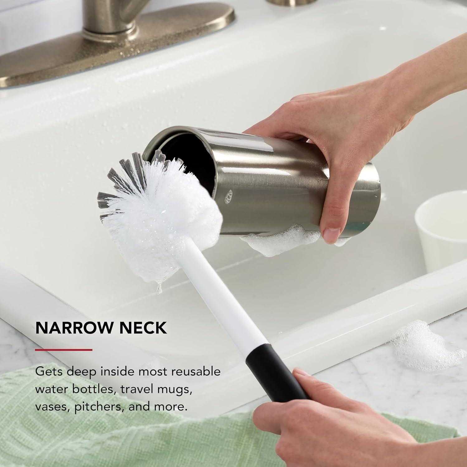 imageKitchenAid Palm Brush with Dish Tray to Keep Countertops Dry and Clean Durable Nylon Bristles for Tough Cleaning Dishwasher Safe 2 Piece BlackBlack and White