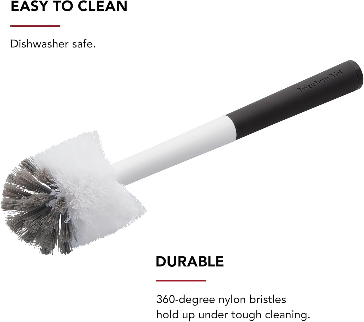 imageKitchenAid Palm Brush with Dish Tray to Keep Countertops Dry and Clean Durable Nylon Bristles for Tough Cleaning Dishwasher Safe 2 Piece BlackBlack and White