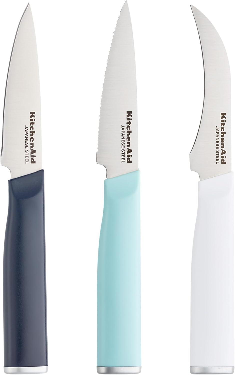 imageKitchenAid Paring Knife Set High Carbon Stainless Steel Kitchen Knife Set RazorSharp Blades 3 Piece WhiteBlue