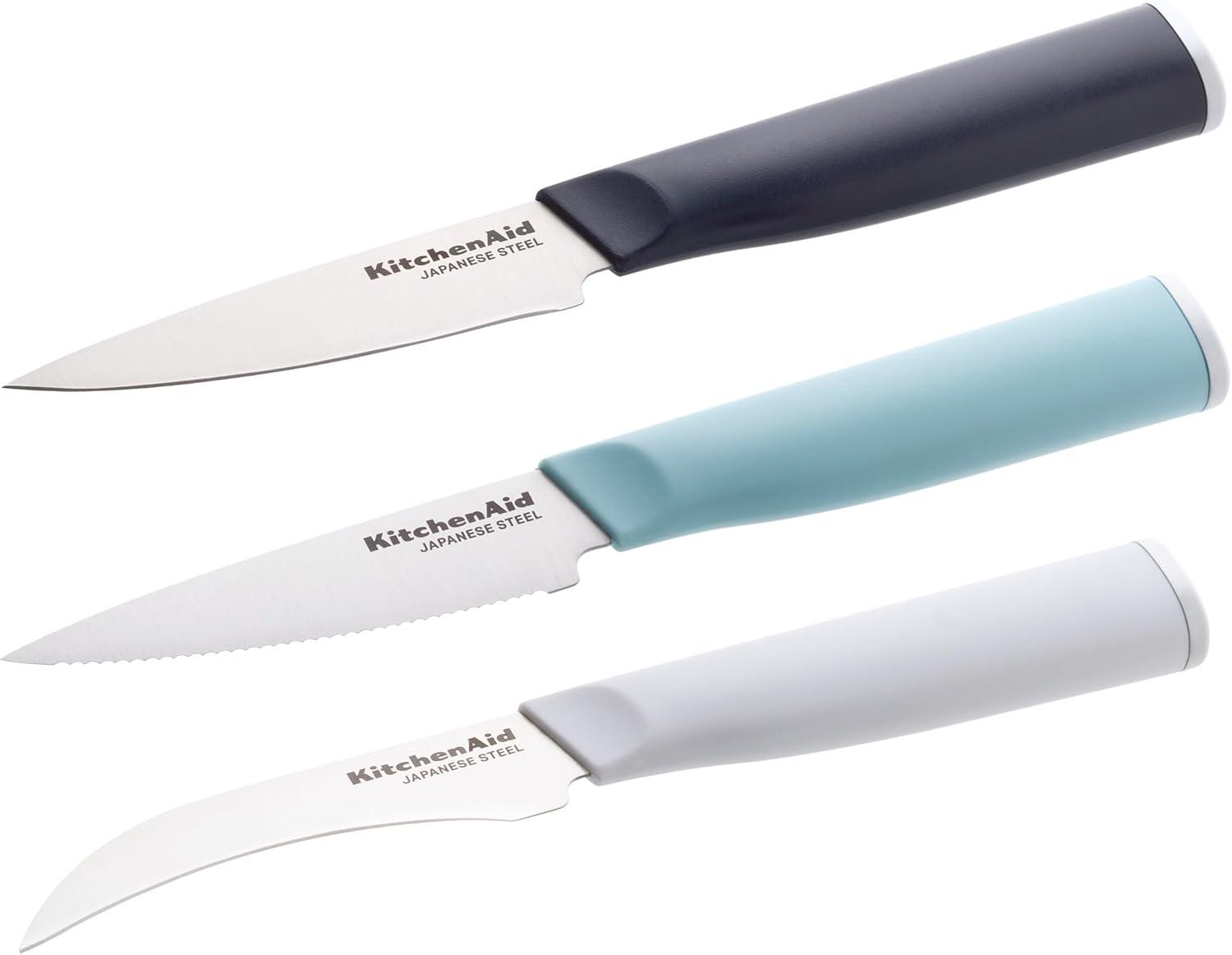 imageKitchenAid Paring Knife Set High Carbon Stainless Steel Kitchen Knife Set RazorSharp Blades 3 Piece WhiteBlue