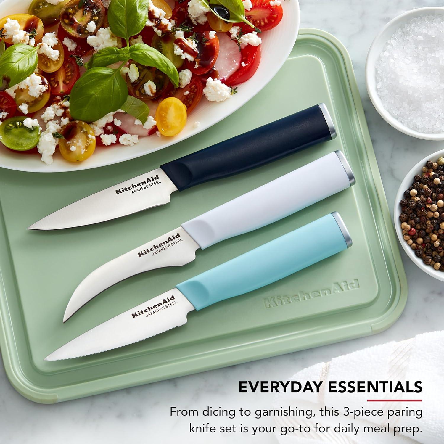 imageKitchenAid Paring Knife Set High Carbon Stainless Steel Kitchen Knife Set RazorSharp Blades 3 Piece WhiteBlue
