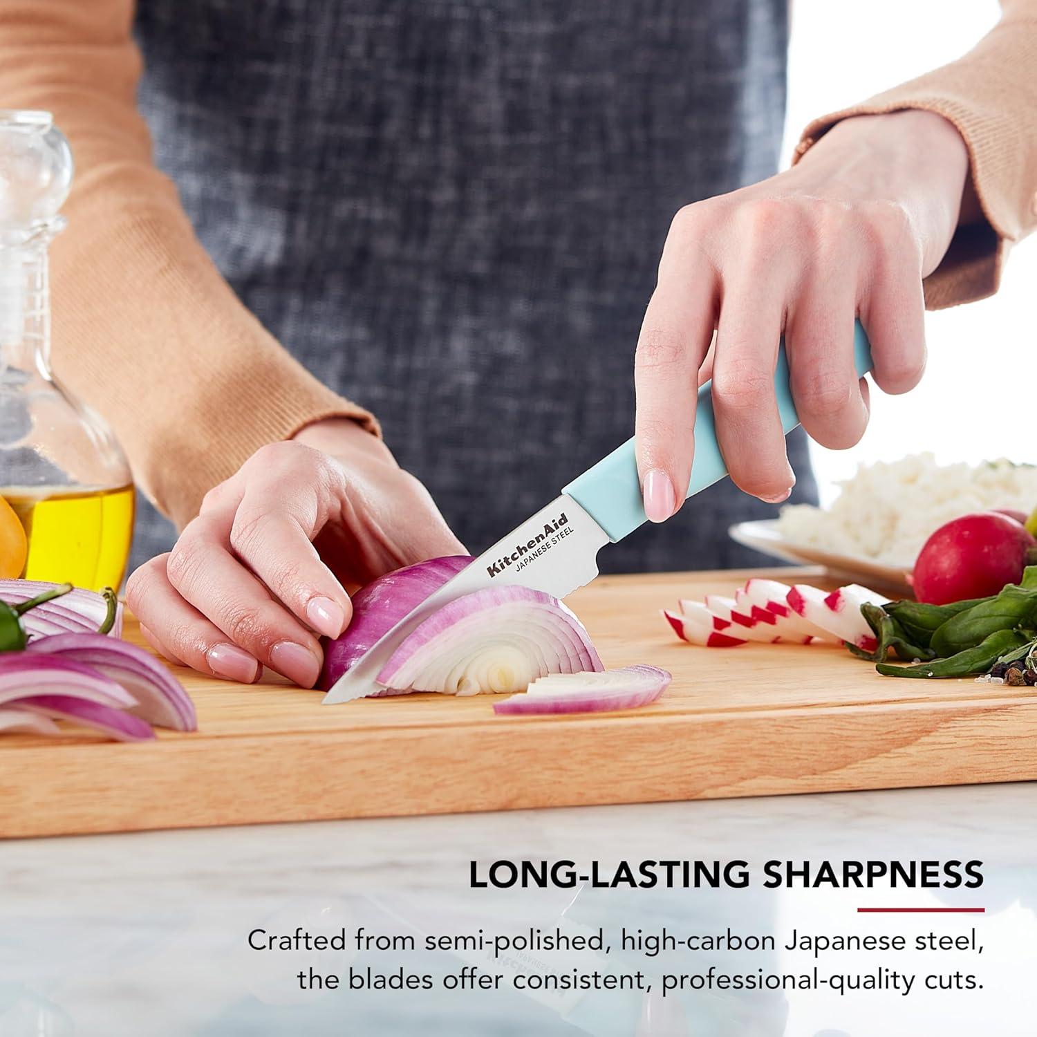 imageKitchenAid Paring Knife Set High Carbon Stainless Steel Kitchen Knife Set RazorSharp Blades 3 Piece WhiteBlue