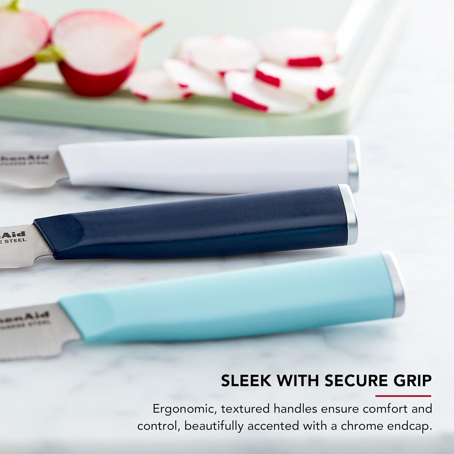 imageKitchenAid Paring Knife Set High Carbon Stainless Steel Kitchen Knife Set RazorSharp Blades 3 Piece WhiteBlue