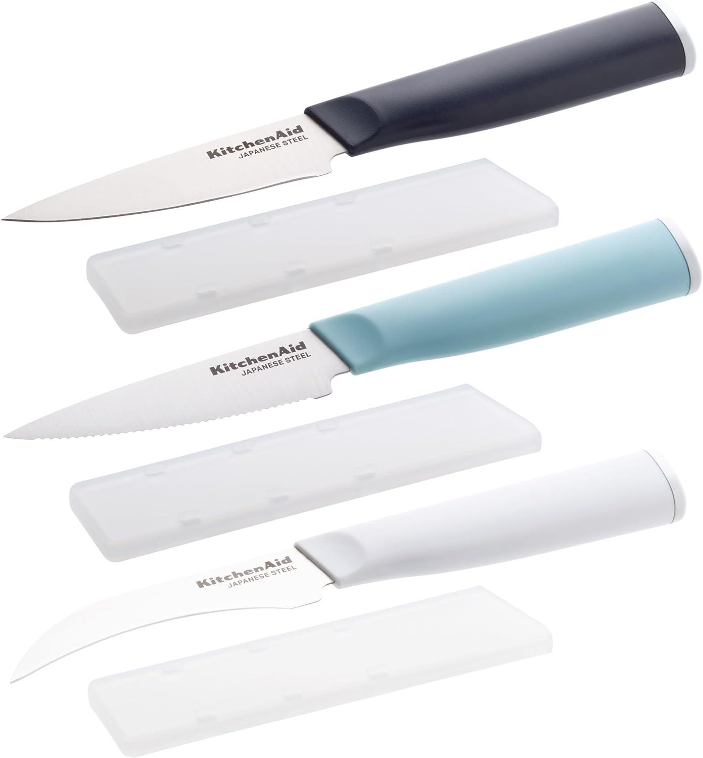 imageKitchenAid Paring Knife Set High Carbon Stainless Steel Kitchen Knife Set RazorSharp Blades 3 Piece WhiteBlue
