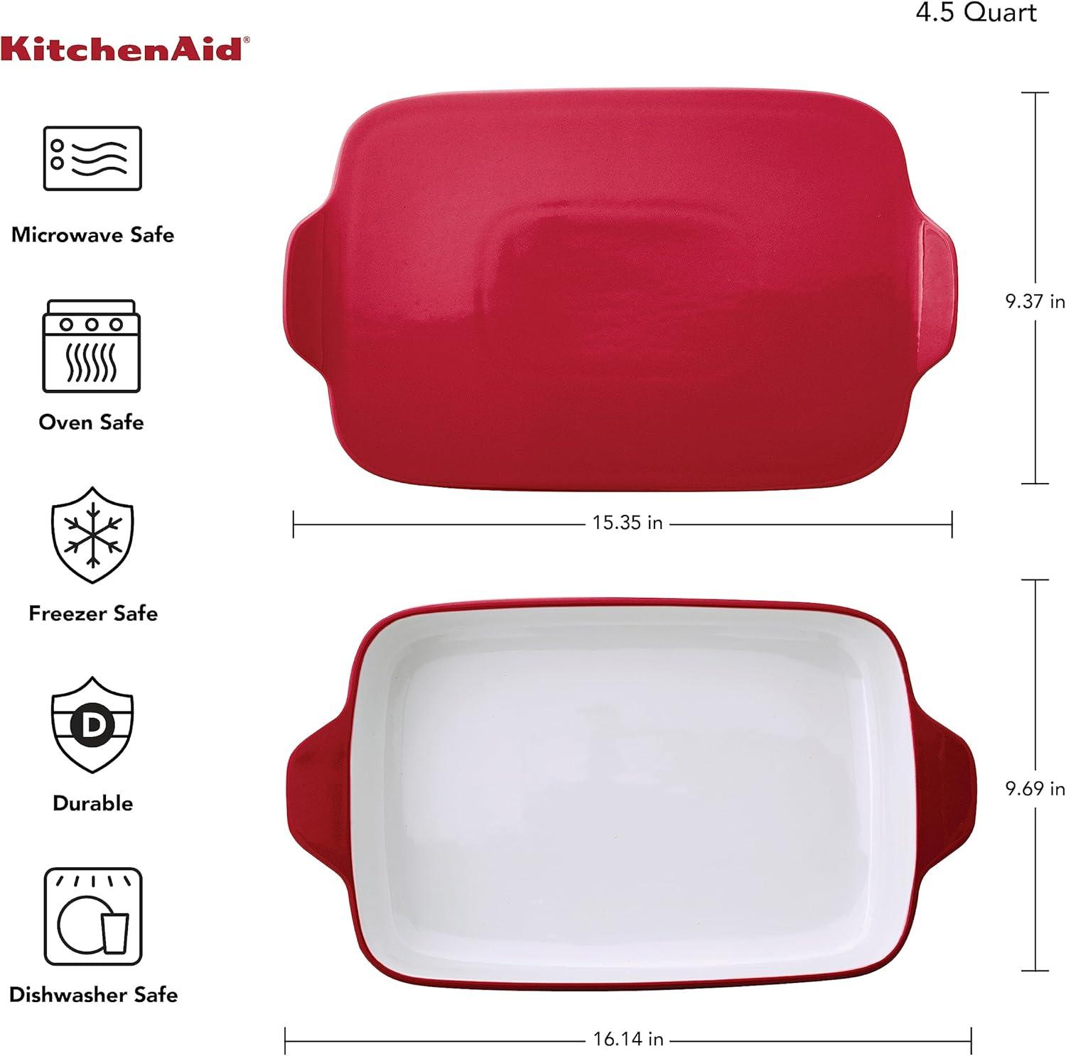 imageKitchenAid Rectangular Baker with Lid Vitrified Stoneware 9in 13in 25in Blue VelvetRed