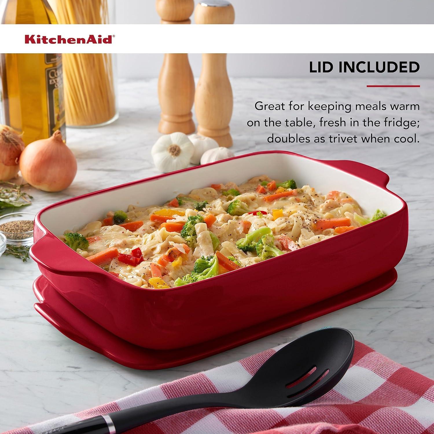 imageKitchenAid Rectangular Baker with Lid Vitrified Stoneware 9in 13in 25in Blue VelvetRed
