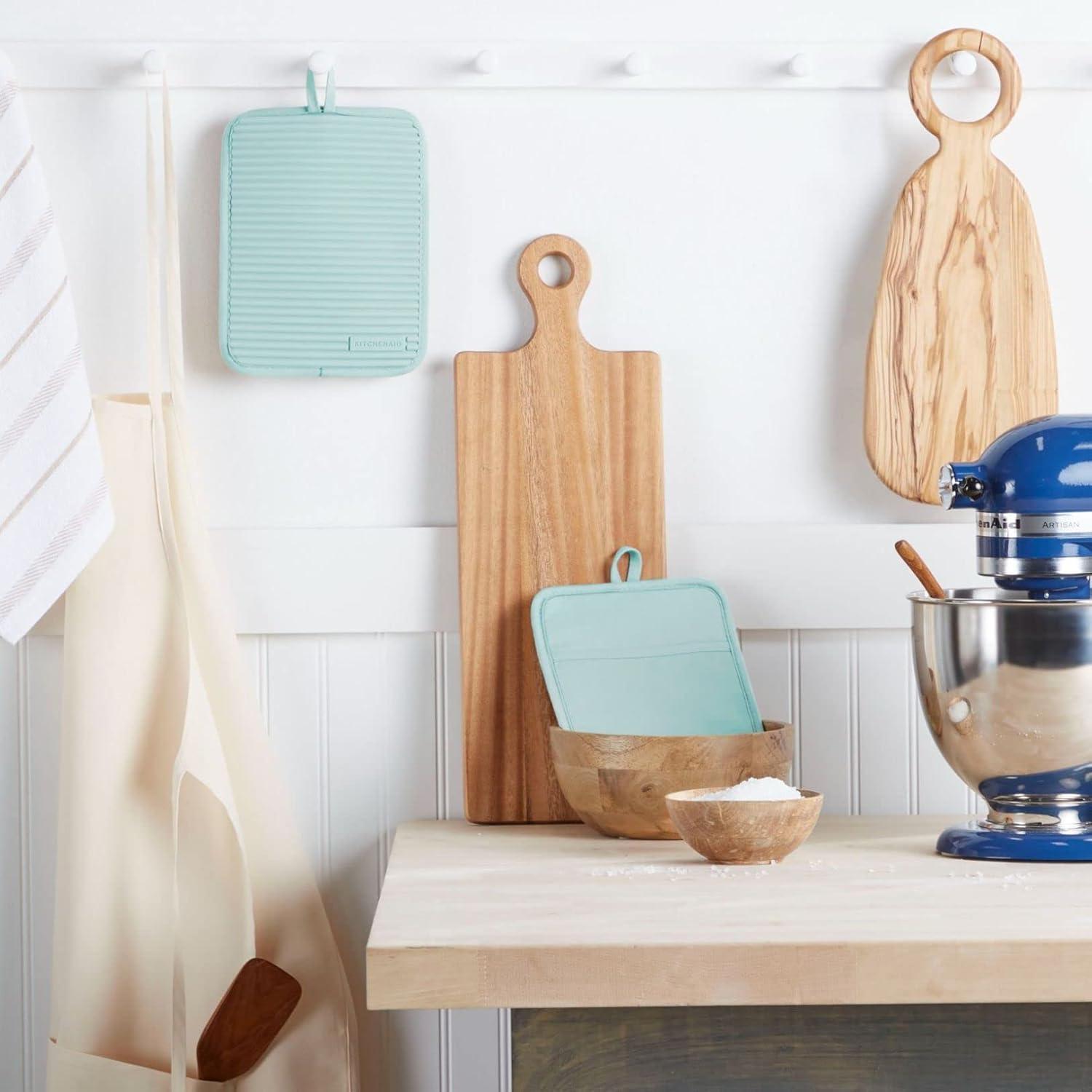 imageKitchenAid Ribbed Soft Silicone Pot Holder 2Pack Set Lavender Cream Purple 7quotx9quotMineral Water