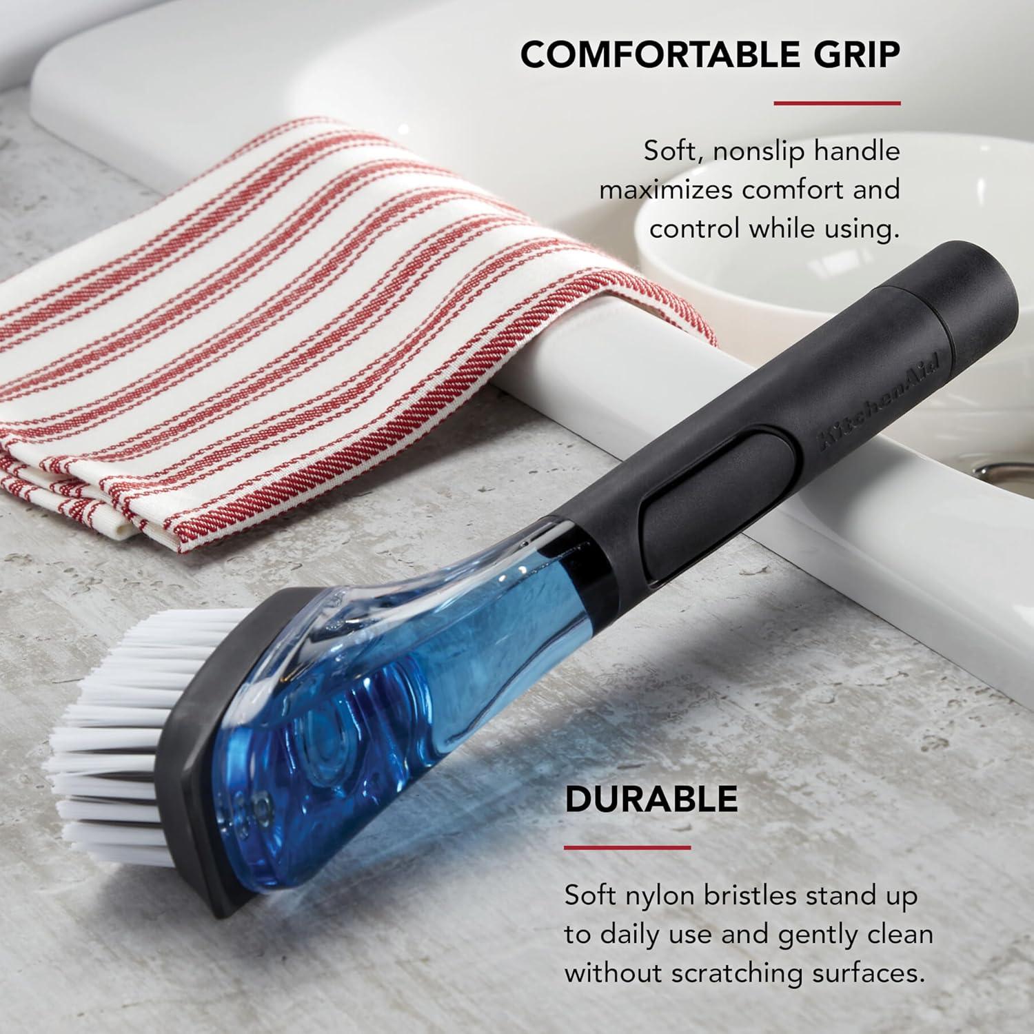 imageKitchenAid Soap Dispensing Sink Brush with Easy to Fill Handle Nylon Bristles for Tough Cleaning Comfort Grip Handle for Non Slip Grip Black