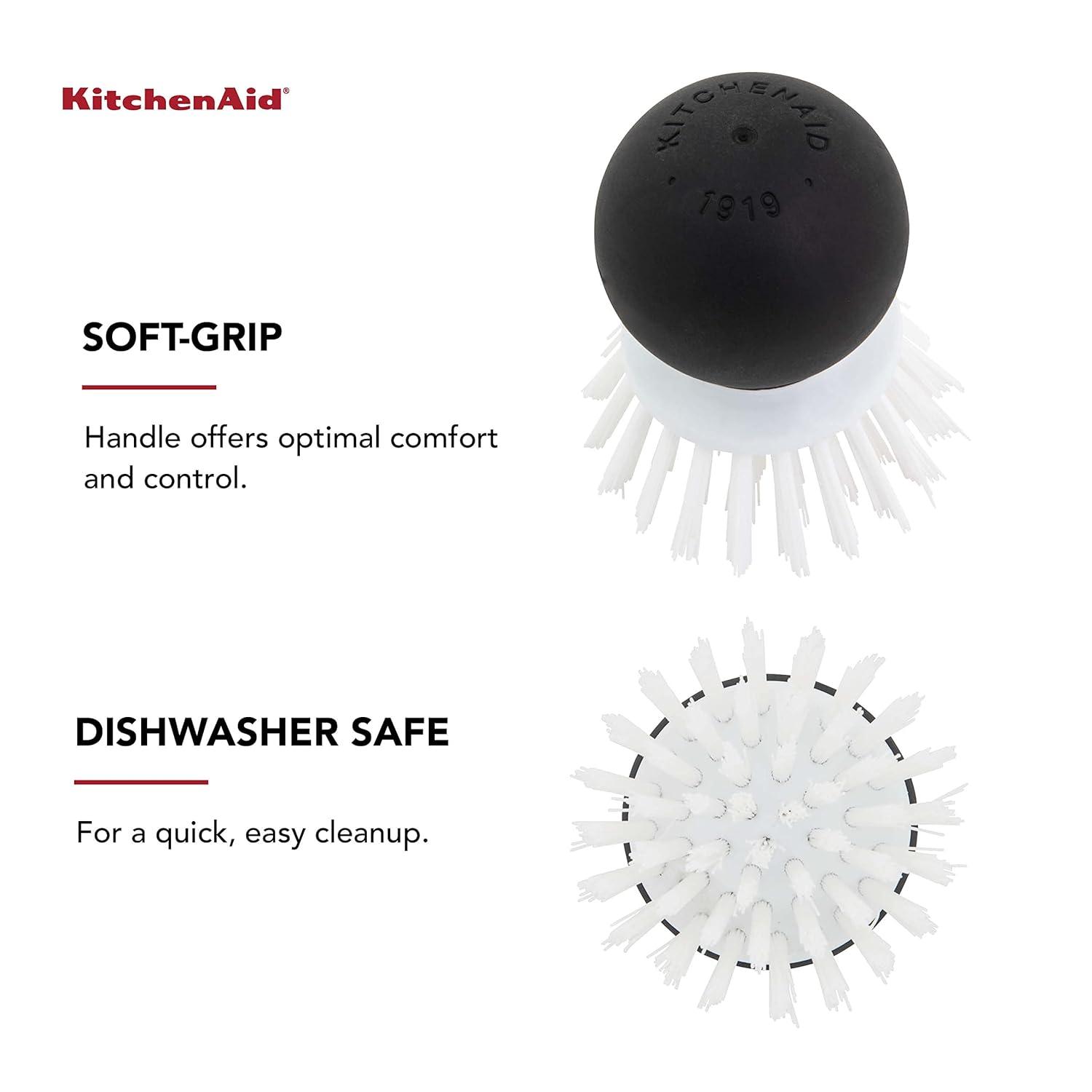 imageKitchenAid Soft Grip Vegetable Brush for Hard Skinned Fruits and Vegetables Sturdy Bristles for Tough Scrubbing Soft Girp Handle for Optimal Conrtol Dishwasher Safe 205 Inch Black