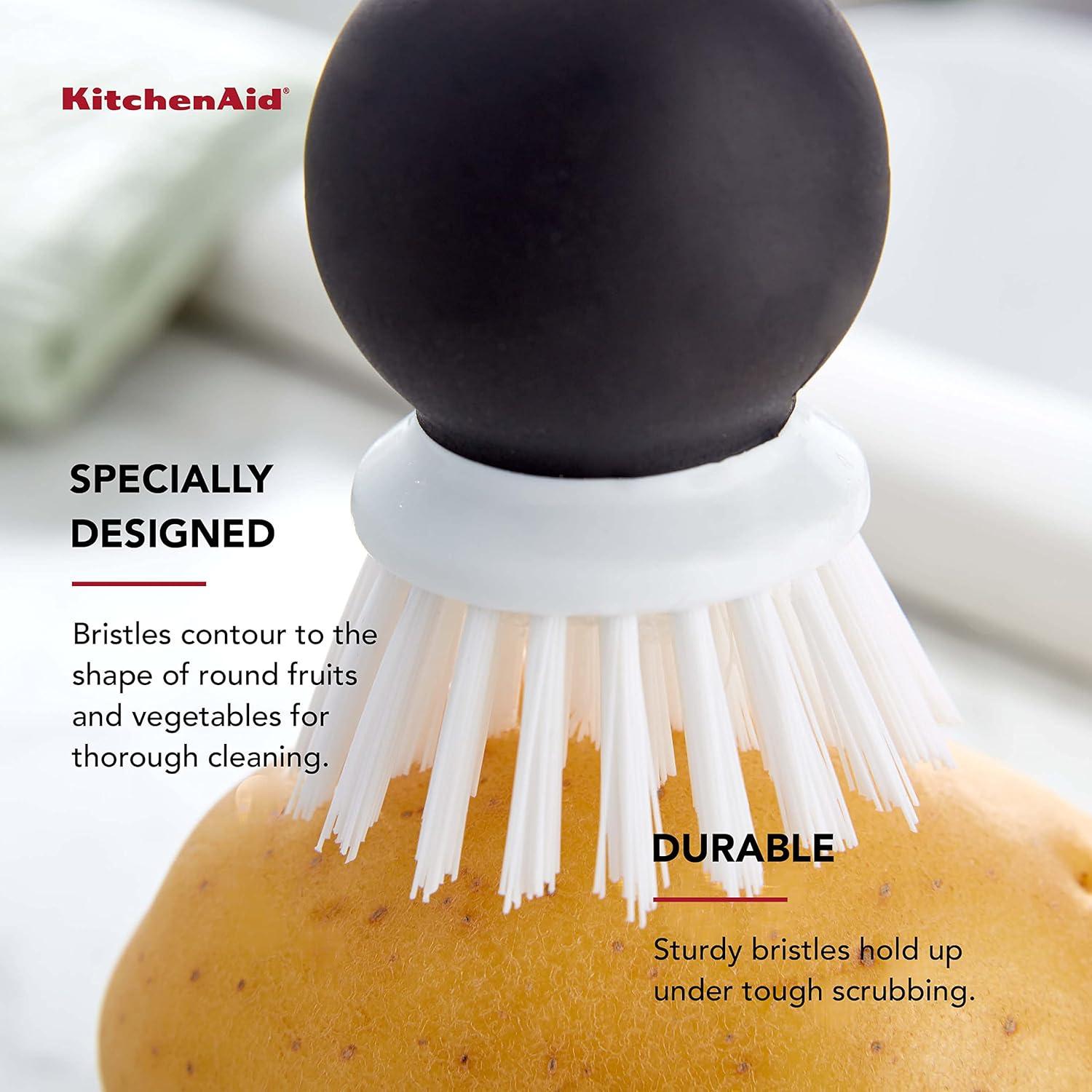 imageKitchenAid Soft Grip Vegetable Brush for Hard Skinned Fruits and Vegetables Sturdy Bristles for Tough Scrubbing Soft Girp Handle for Optimal Conrtol Dishwasher Safe 205 Inch Black