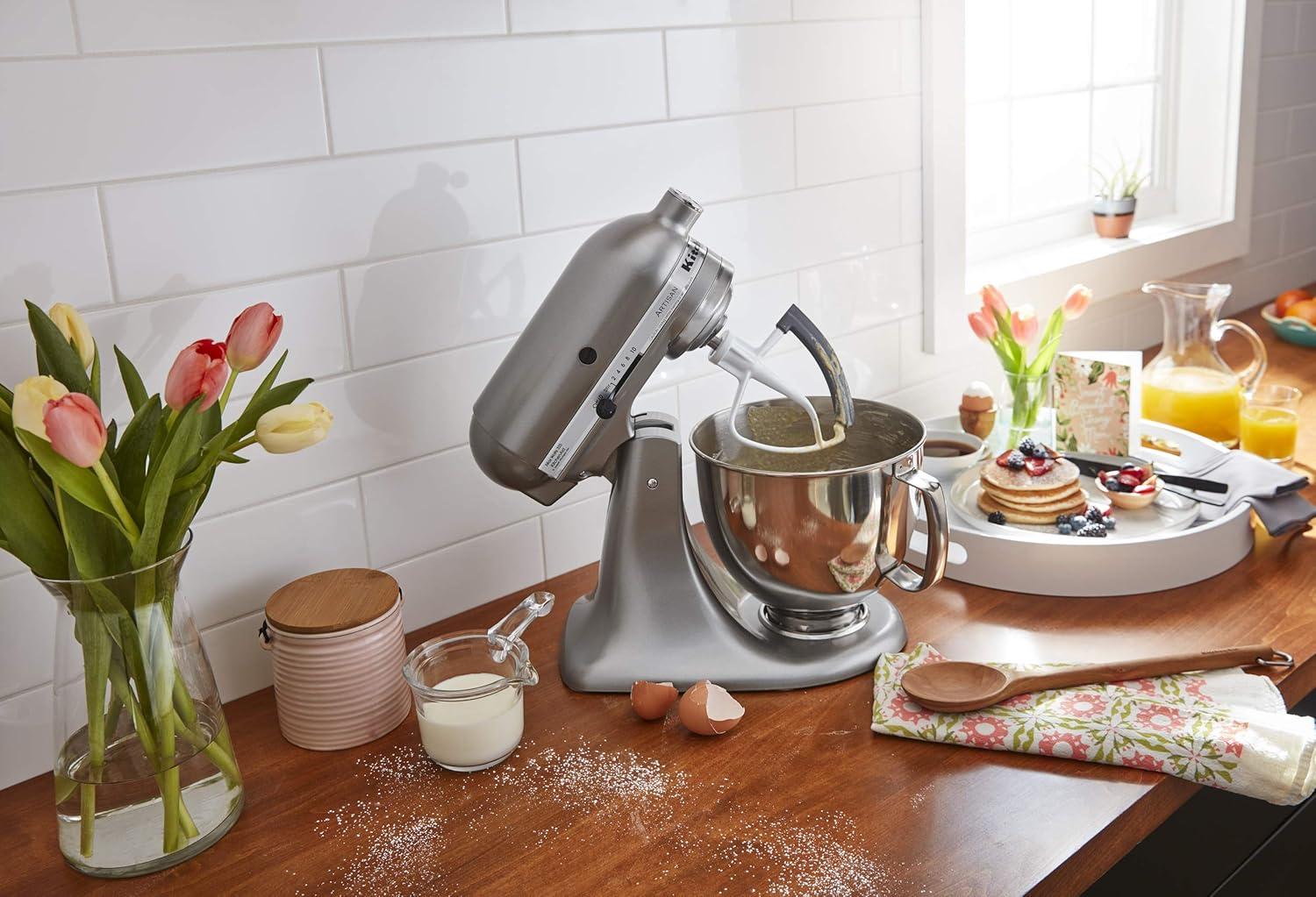 imageKitchenAid Value Bundle Artisan Series 5 Quart TiltHead Stand Mixer with Included Flex Edge Beater KSM150FEAQ Aqua SkyContour Silver