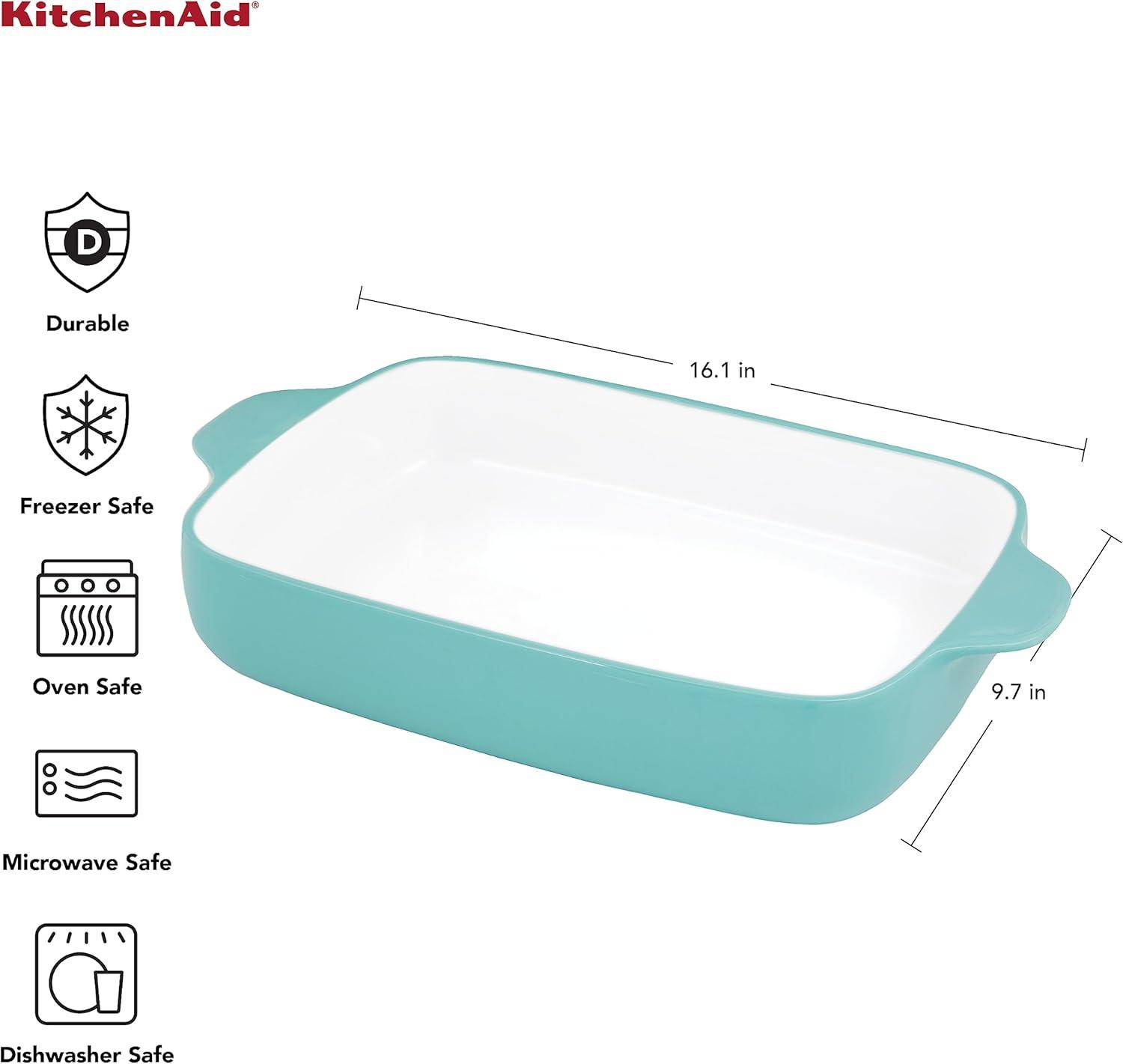 imageKitchenAid Vitrified Stoneware Rectangular Baker 45 QuartAqua Sky
