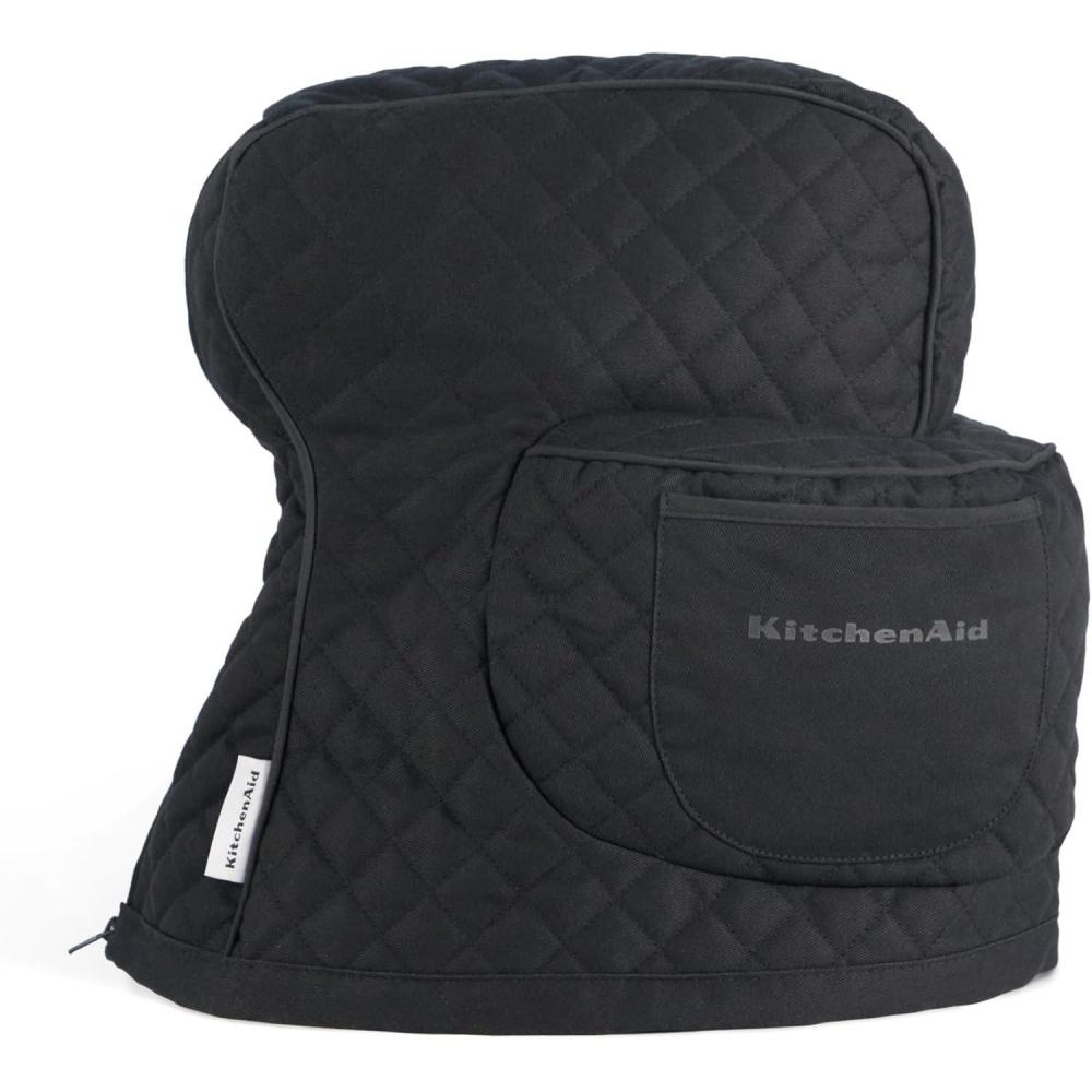 imageKITCHENAID Fitted TiltHead Stand Mixer Cover with Storage Pocket Quilted 100 Cotton144quotx18quotx10quot MilkshakeMatte Black