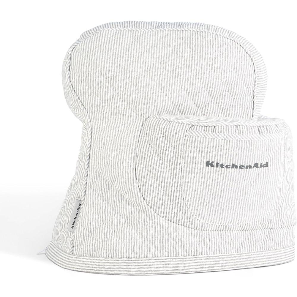 imageKITCHENAID Fitted TiltHead Stand Mixer Cover with Storage Pocket Quilted 100 Cotton144quotx18quotx10quot MilkshakeTicking Stripe Charcoal Grey