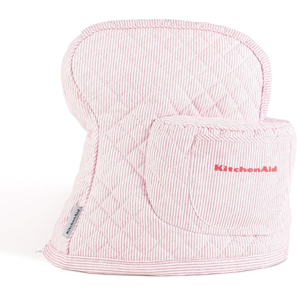 imageKITCHENAID Fitted TiltHead Stand Mixer Cover with Storage Pocket Quilted 100 Cotton144quotx18quotx10quot MilkshakeTicking Stripe Hibiscus Pink