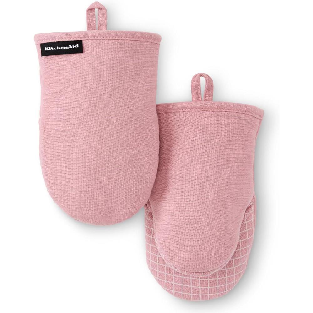 imageKITCHENAID Gourmet Series Gridlines Mini Oven Mitts 2Pack Set Heat Resistant up to 600F Soft Silicone Grip Magnetic Cuff Dried Rose 55quotx9quotDried Rose