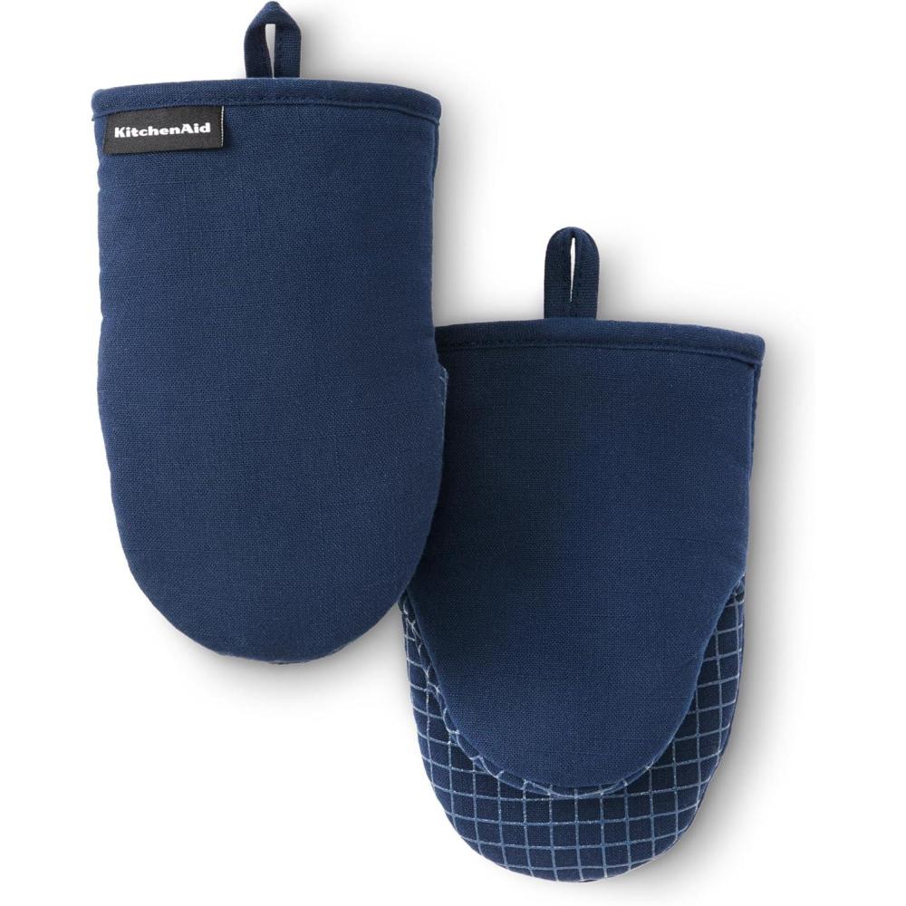 imageKITCHENAID Gourmet Series Gridlines Mini Oven Mitts 2Pack Set Heat Resistant up to 600F Soft Silicone Grip Magnetic Cuff Dried Rose 55quotx9quotInk Blue
