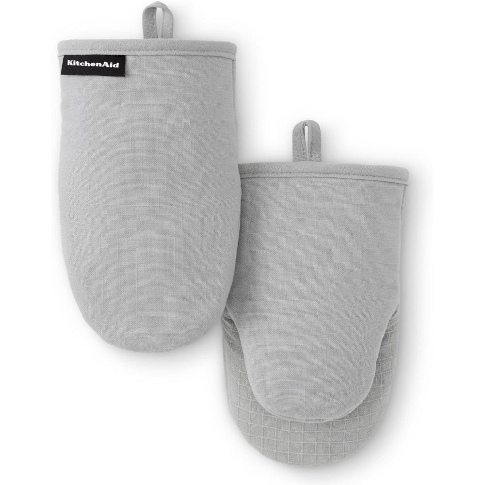 imageKITCHENAID Gourmet Series Gridlines Mini Oven Mitts 2Pack Set Heat Resistant up to 600F Soft Silicone Grip Magnetic Cuff Dried Rose 55quotx9quotMatte Grey