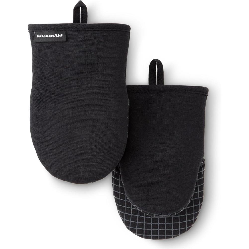 imageKITCHENAID Gourmet Series Gridlines Mini Oven Mitts 2Pack Set Heat Resistant up to 600F Soft Silicone Grip Magnetic Cuff Dried Rose 55quotx9quotMatte Black