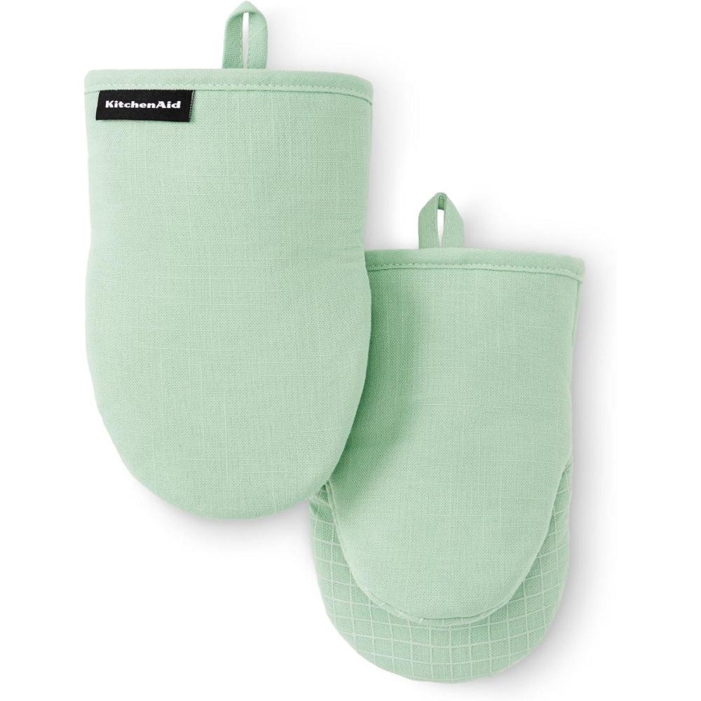 imageKITCHENAID Gourmet Series Gridlines Mini Oven Mitts 2Pack Set Heat Resistant up to 600F Soft Silicone Grip Magnetic Cuff Dried Rose 55quotx9quotPistachio Green