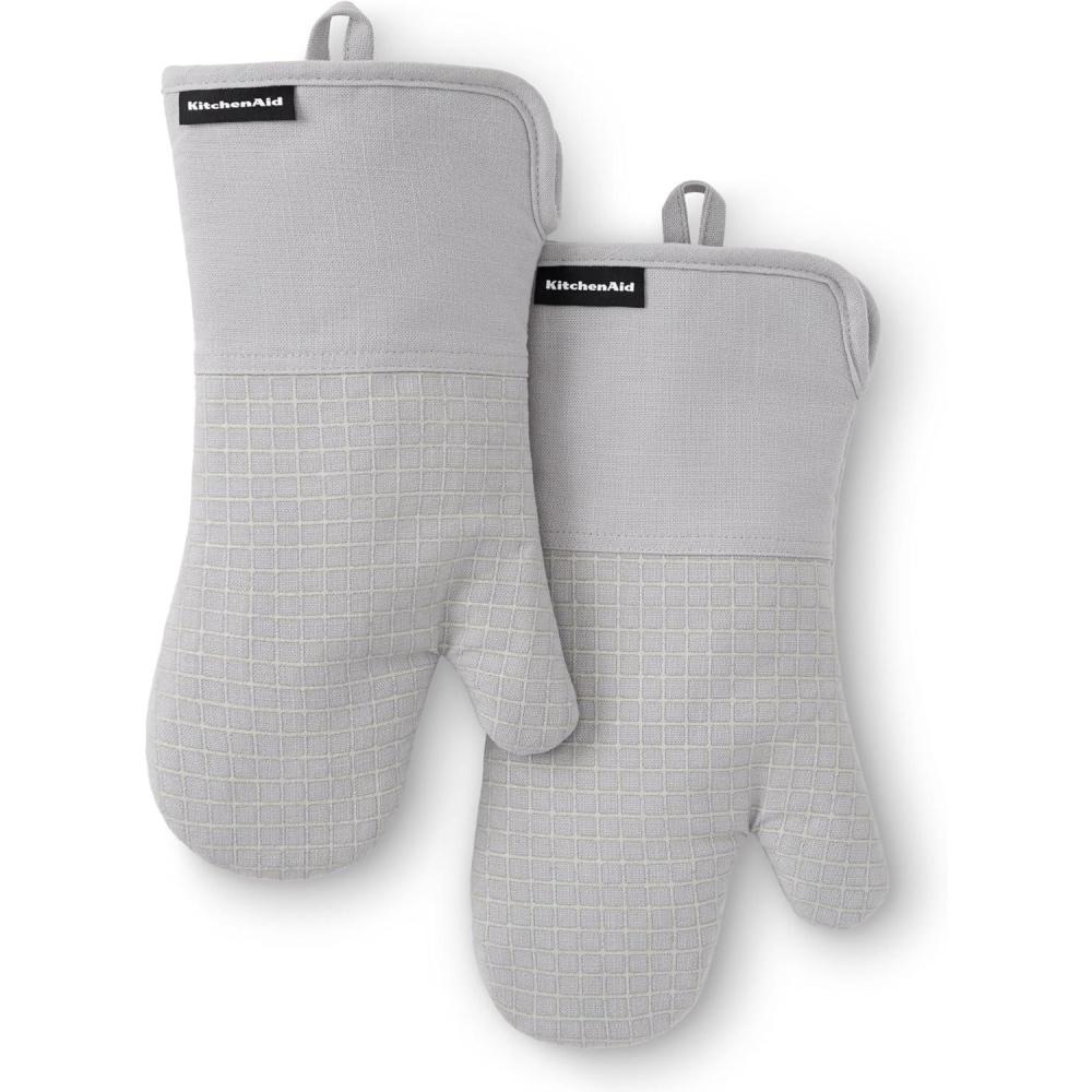 imageKITCHENAID Gourmet Series Gridlines Oven Mitts 2Pack Set Heat Resistant up to 600F Soft Silicone Grip Magnetic Cuff Dried Rose 7quotx14quotMatte Grey