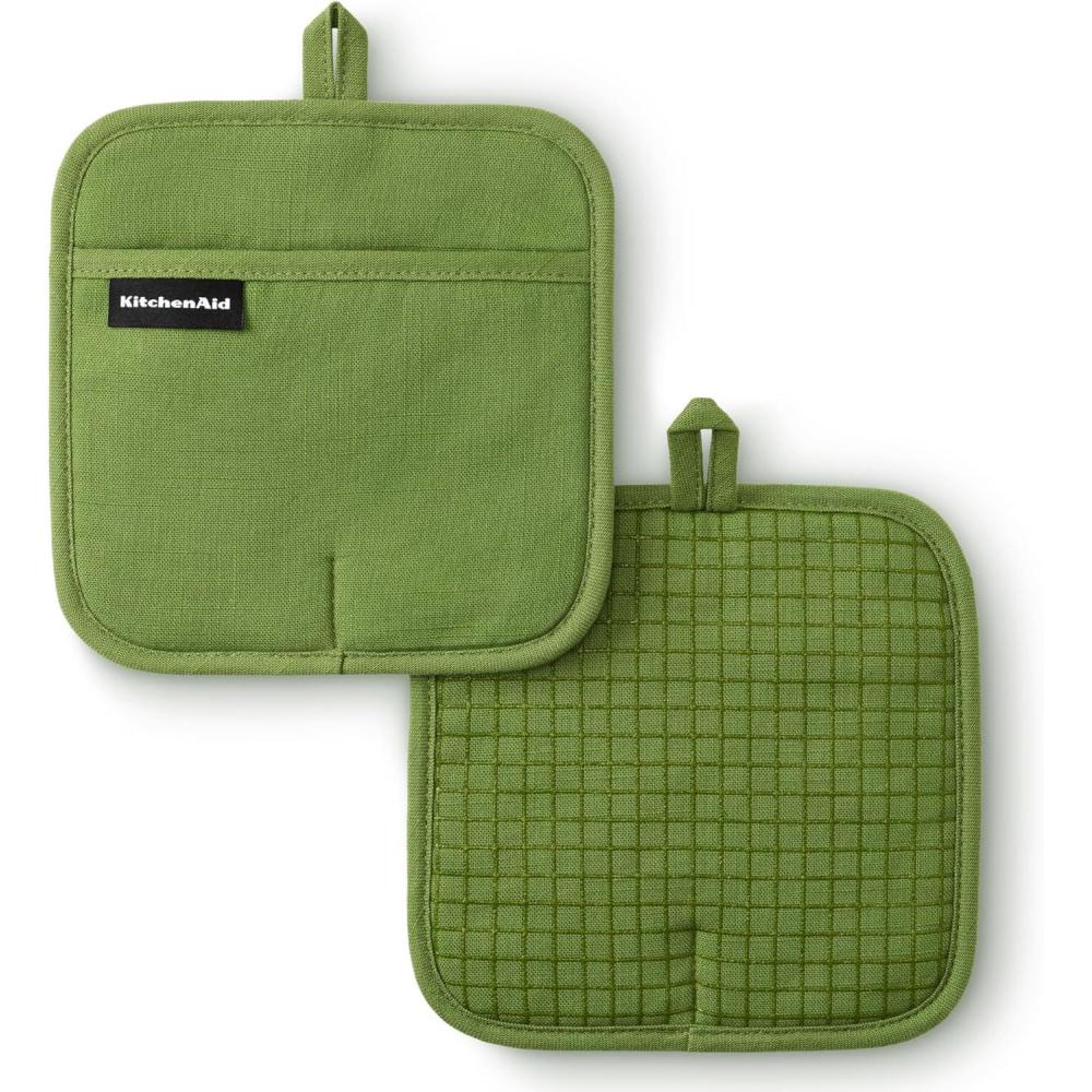 imageKITCHENAID Gourmet Series Gridlines Pot Holders 2Pack Set Heat Resistant up to 600F Soft Silicone Grip Magnetic Cuff Dried Rose 8quotx8quotMatcha Green