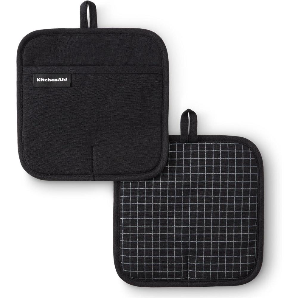 imageKITCHENAID Gourmet Series Gridlines Pot Holders 2Pack Set Heat Resistant up to 600F Soft Silicone Grip Magnetic Cuff Dried Rose 8quotx8quotMatte Black