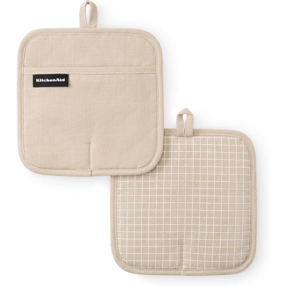 imageKITCHENAID Gourmet Series Gridlines Pot Holders 2Pack Set Heat Resistant up to 600F Soft Silicone Grip Magnetic Cuff Dried Rose 8quotx8quotMilkshake Tan
