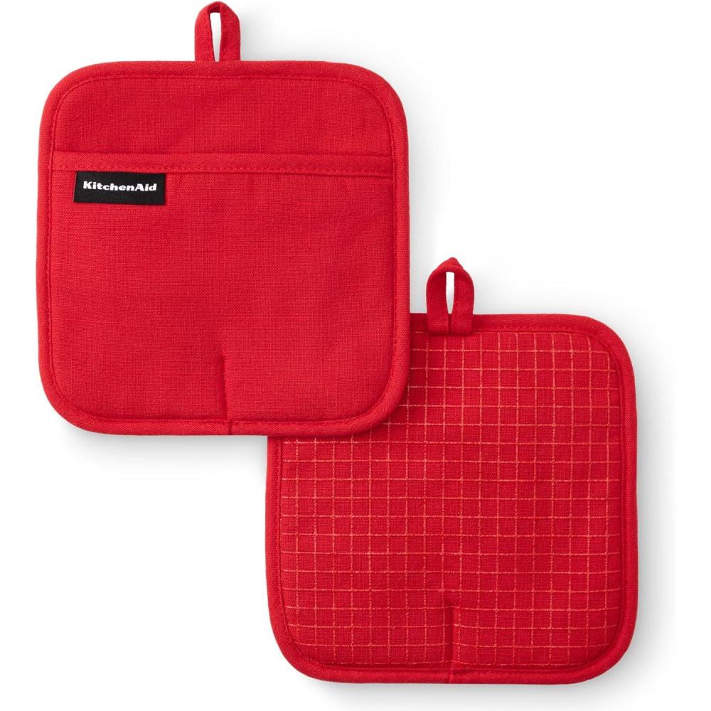 imageKITCHENAID Gourmet Series Gridlines Pot Holders 2Pack Set Heat Resistant up to 600F Soft Silicone Grip Magnetic Cuff Dried Rose 8quotx8quotPassion Red