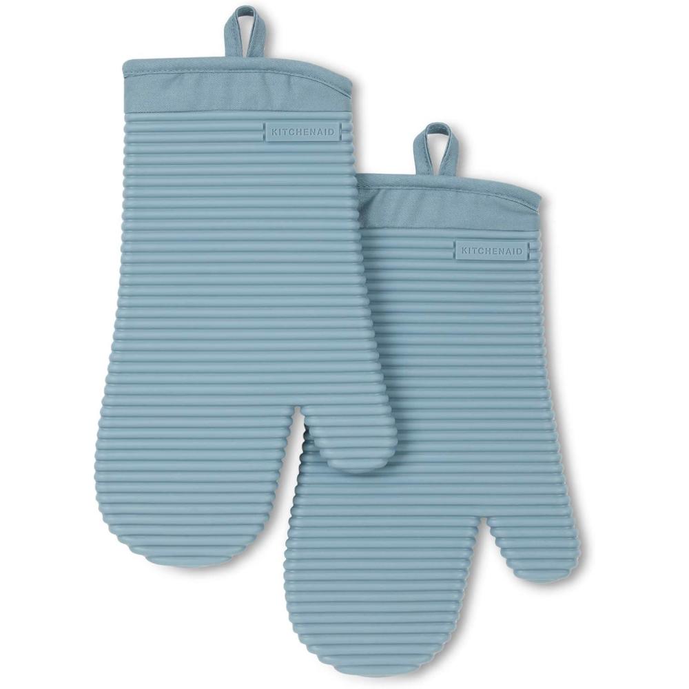 imageKITCHENAID Ribbed Soft Silicone Oven Mitt 2Pack Set 75quotx13quot Lavender CreamFog Blue