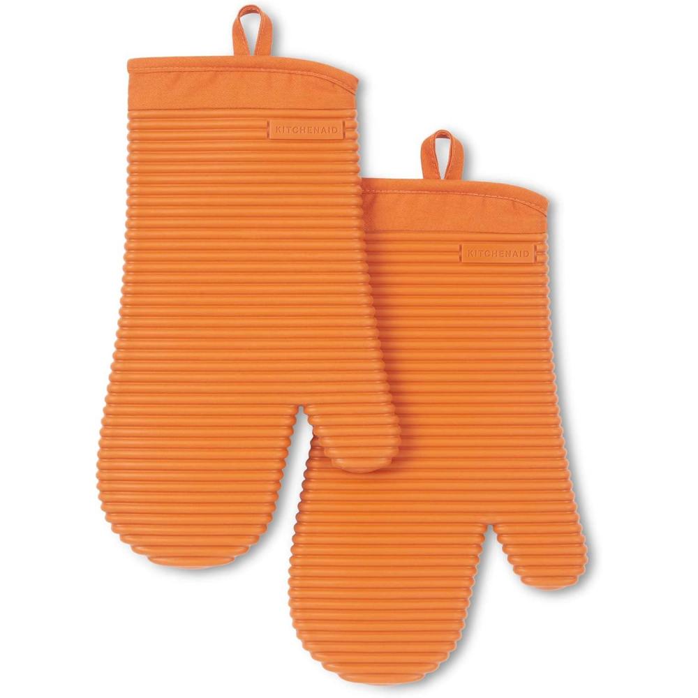 imageKITCHENAID Ribbed Soft Silicone Oven Mitt 2Pack Set 75quotx13quot Lavender CreamHoney