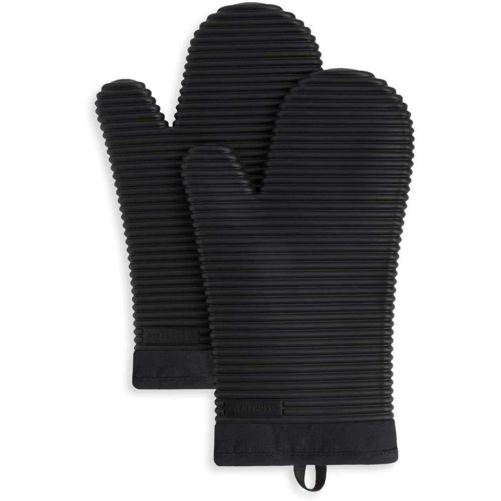 imageKITCHENAID Ribbed Soft Silicone Oven Mitt 2Pack Set 75quotx13quot Lavender CreamMatte Black