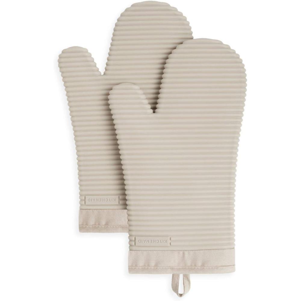 imageKITCHENAID Ribbed Soft Silicone Oven Mitt 2Pack Set 75quotx13quot Lavender CreamMilkshake