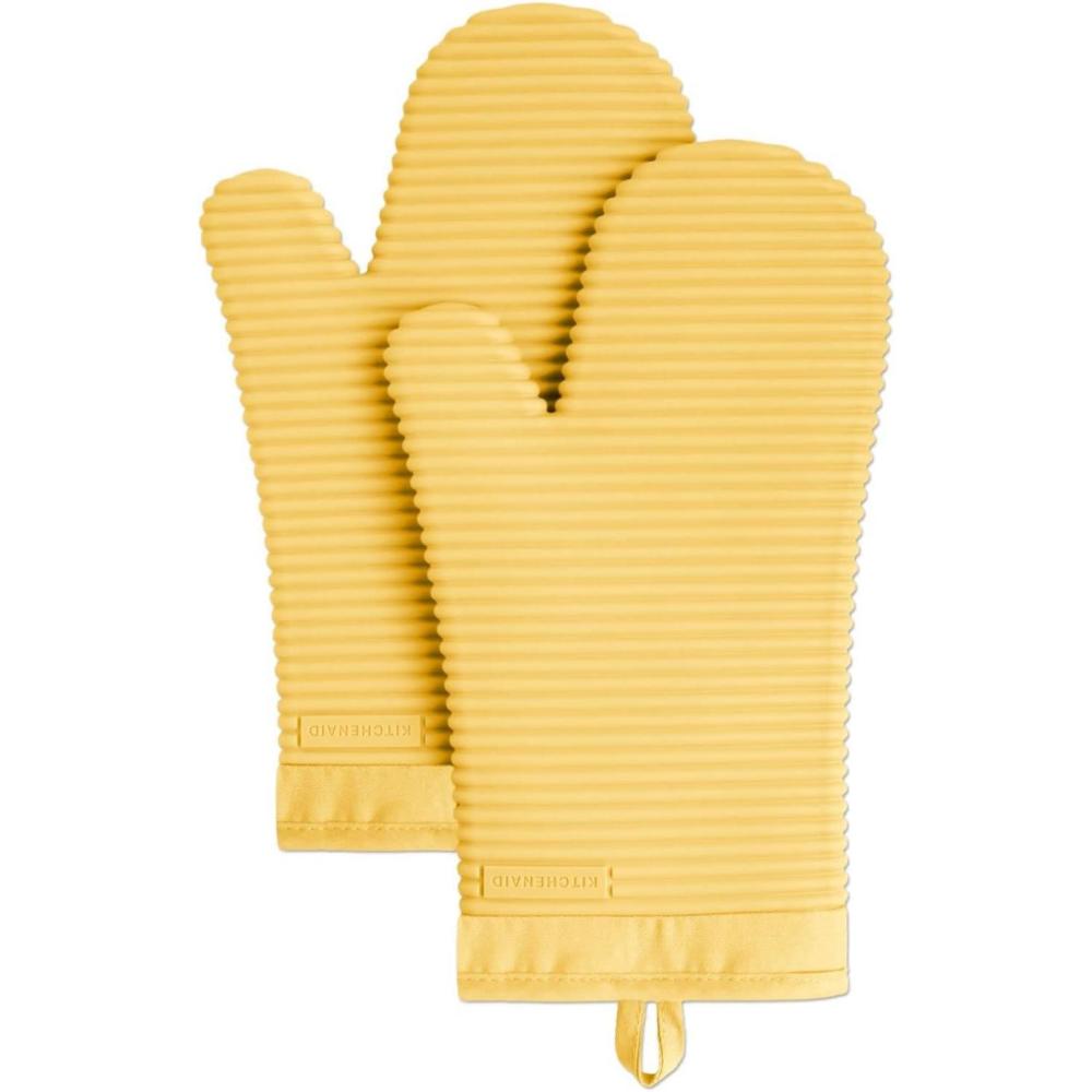 imageKITCHENAID Ribbed Soft Silicone Oven Mitt 2Pack Set 75quotx13quot Lavender CreamOrange Sorbet
