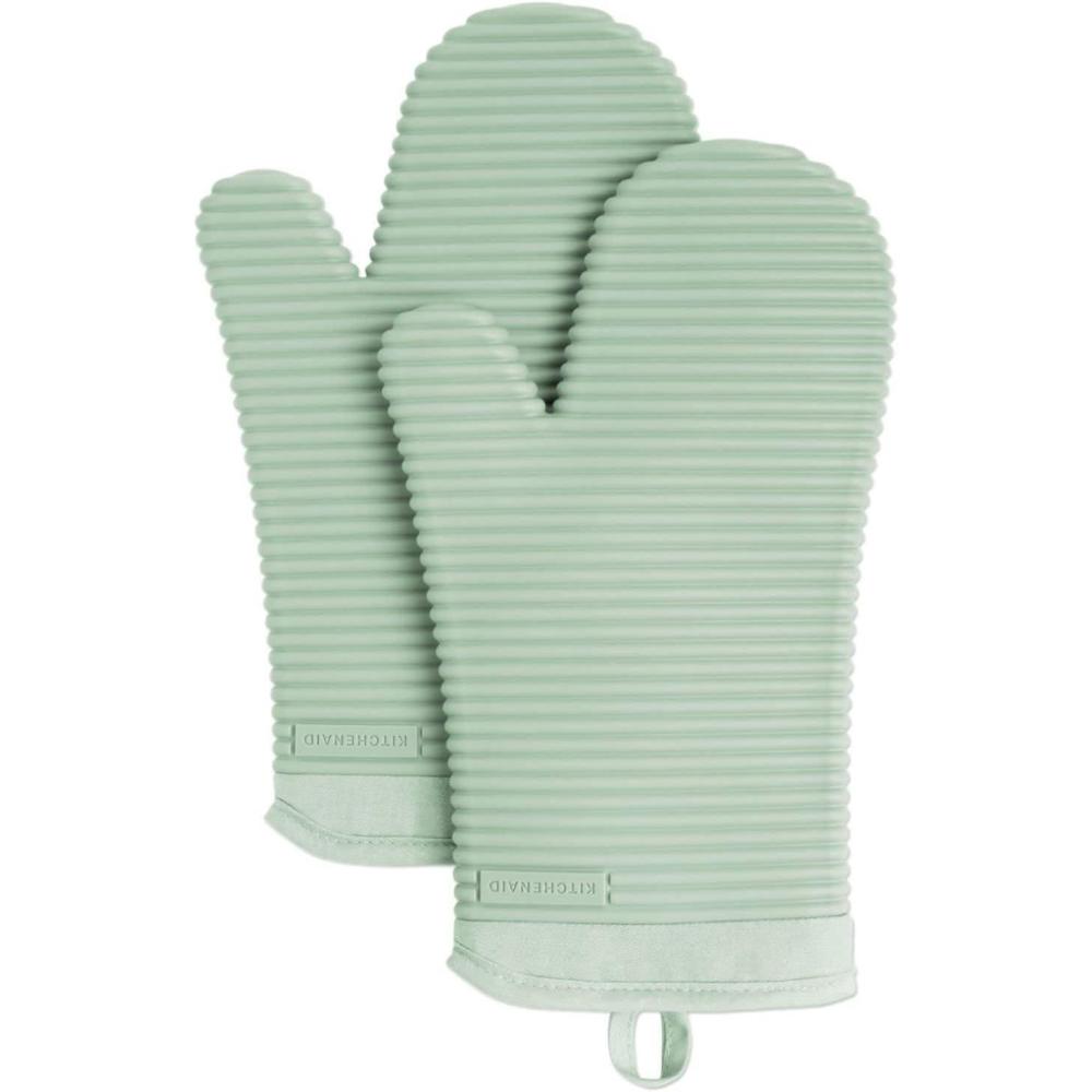 imageKITCHENAID Ribbed Soft Silicone Oven Mitt 2Pack Set 75quotx13quot Lavender CreamPistachio