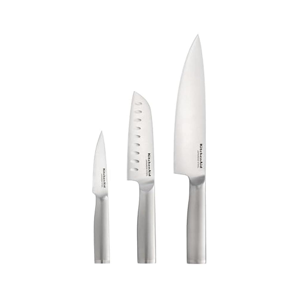imageKitchenAid 3 Piece Forged Chef Knife Set High Carbon Japanese Steel Includes 8 Inch Chef Knife 5 Inch Santoku Knife and 35 Inch Paring Knife with Blade Covers