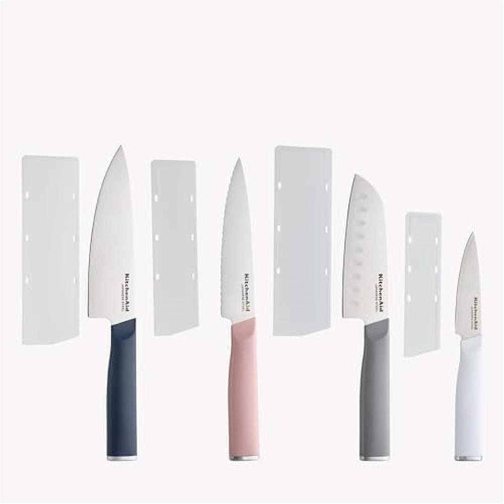imageKitchenAid 4 Piece Chef Knife Set with Blade Covers 6 Inch Chef Knife 5 Inch Santoku 55 Inch Serrated Utility 35 Inch Paring High Carbon Japanese Steel Dried RoseMulticolor