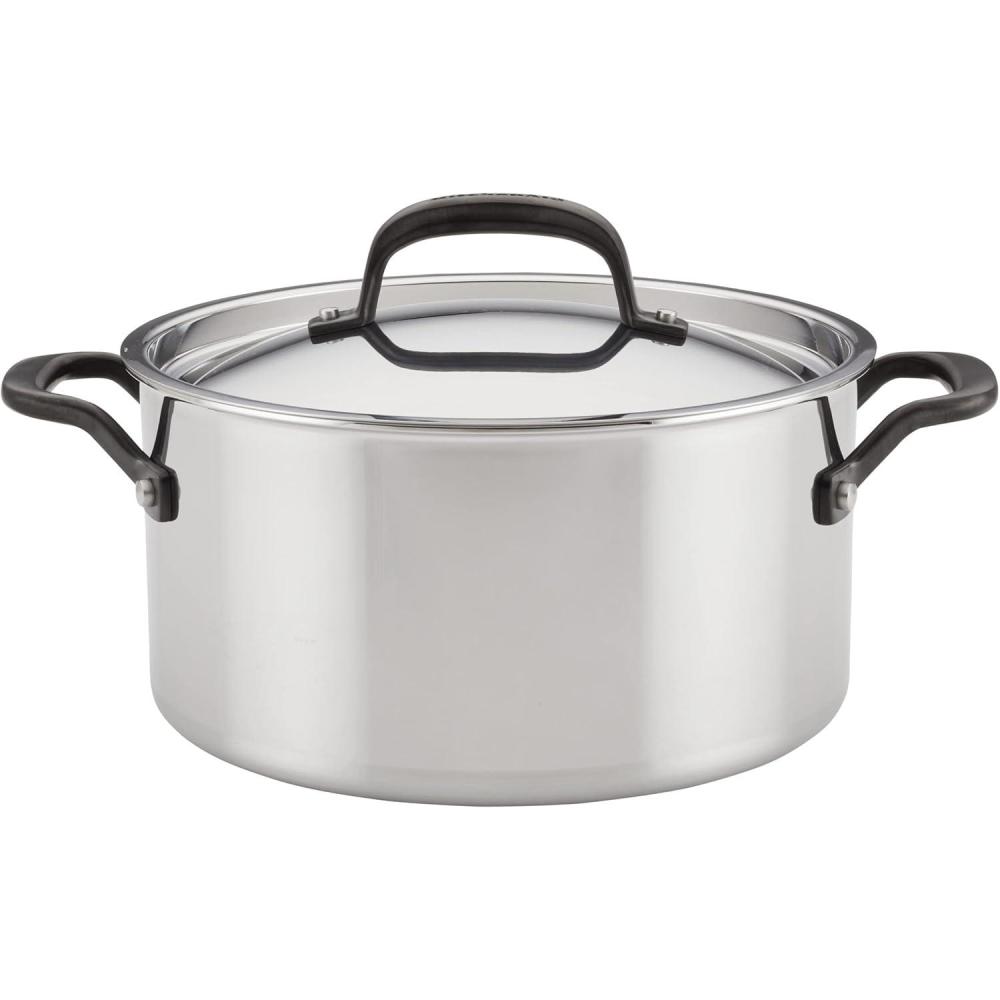 imageKitchenAid 5Ply Clad Polished Stainless Steel Stock PotStockpot with Lid 8 QuartStainless Steel