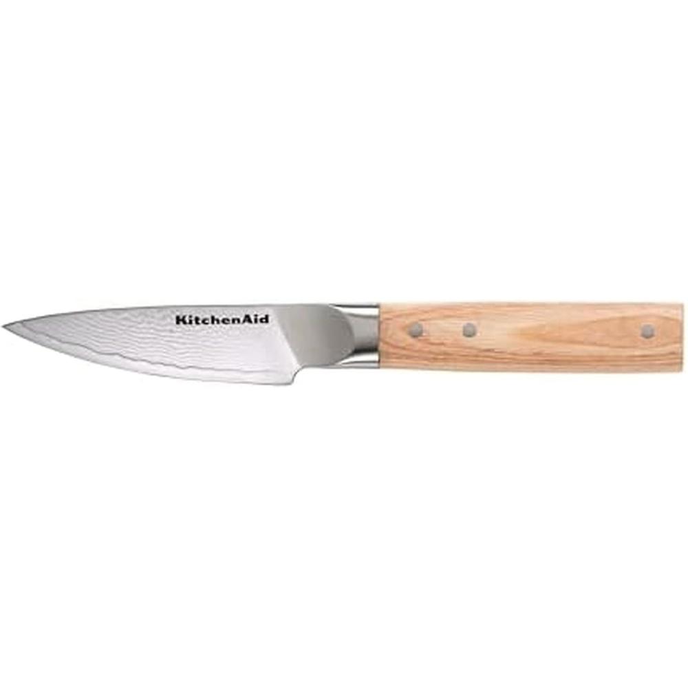 imageKitchenAid 6Piece Ashwood Knife Block Set Premium Damascus Steel Blades Pakkawood Handles SpaceSaving Design Includes Chef Santoku Slicing Utility ampamp Paring Knives Kitchen Knife SetBlonde