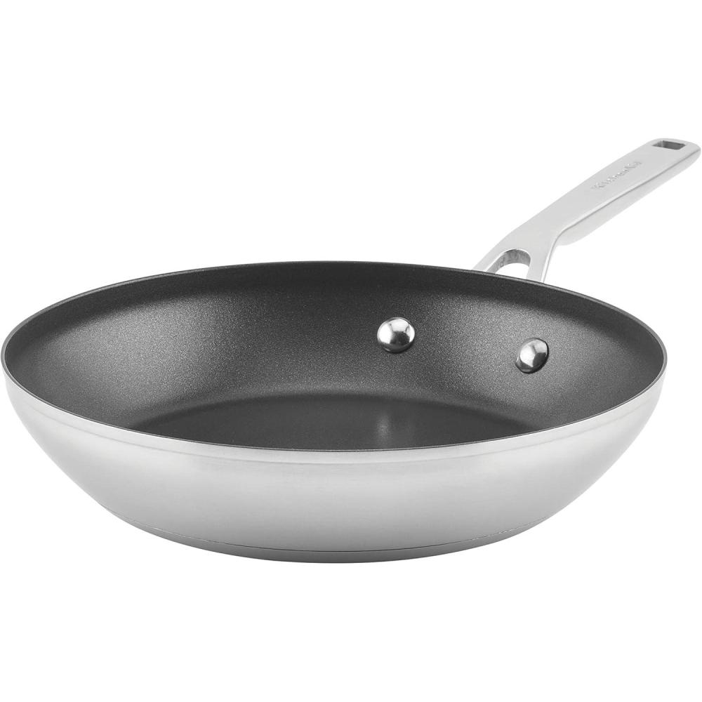 imageKitchenAid 71008 3Ply Base Brushed Stainless Steel Nonstick Frying PanFry PanSkillet 95 InchSilver