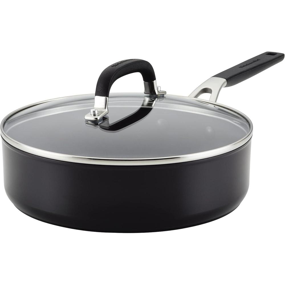 imageKitchenAid 84804 Hard Anodized Nonstick SauteFry Pan with Lid 3 Quart  Onyx Black