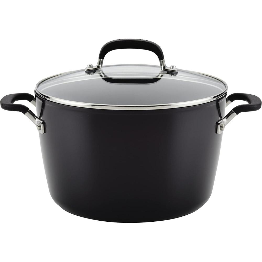 imageKitchenAid 84805 Hard Anodized Nonstick Stockpot with Lid 8 Quart  Onyx Black