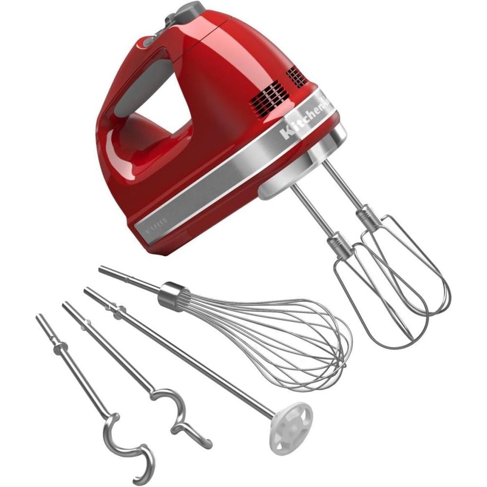 imageKitchenAid 9Speed Digital Hand Mixer with Turbo Beater II Accessories and Pro Whisk  Contour SilverEmpire Red