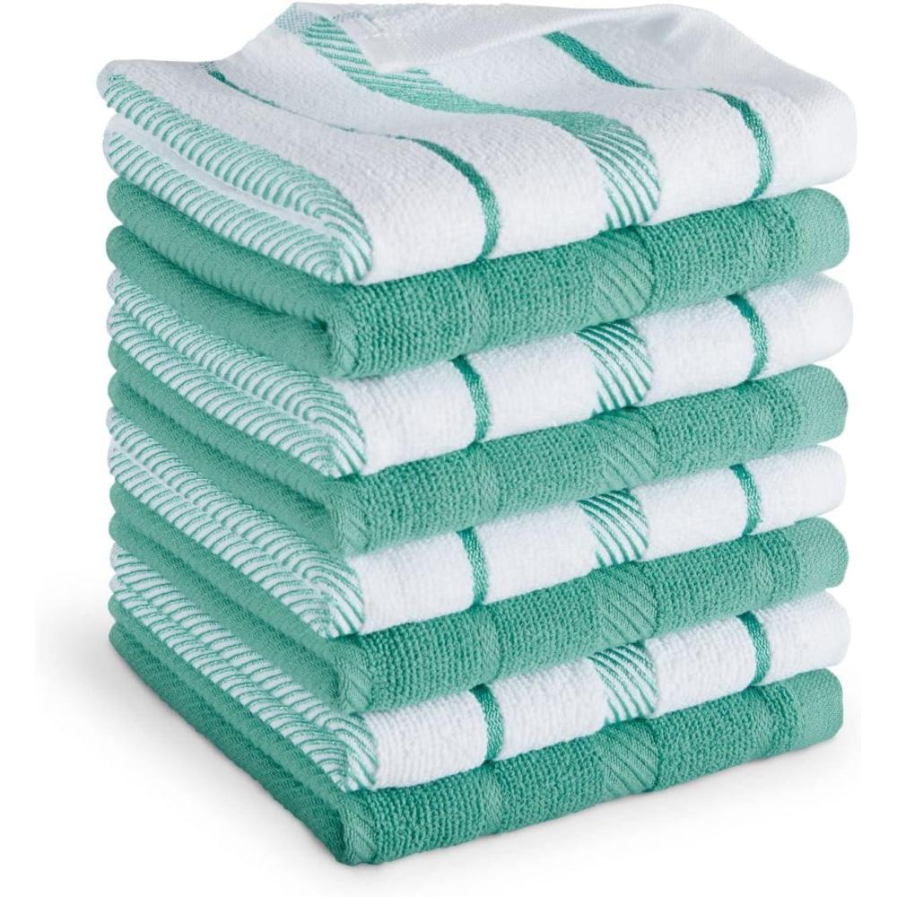 imageKitchenAid Albany Dishcloth 8 Pack Set Blue VelvetWhite 12quotx12quotAqua SkyWhite