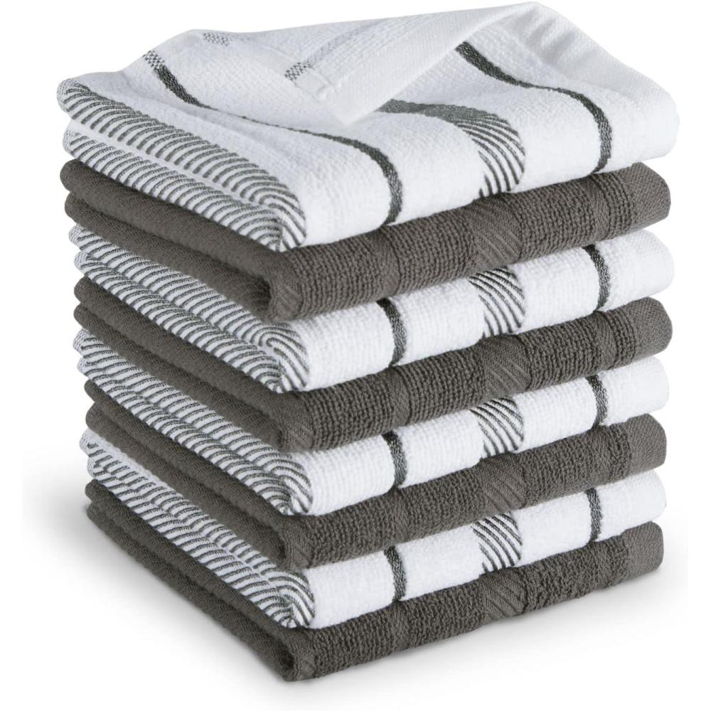 imageKitchenAid Albany Dishcloth 8 Pack Set Blue VelvetWhite 12quotx12quotCharcoal GreyWhite